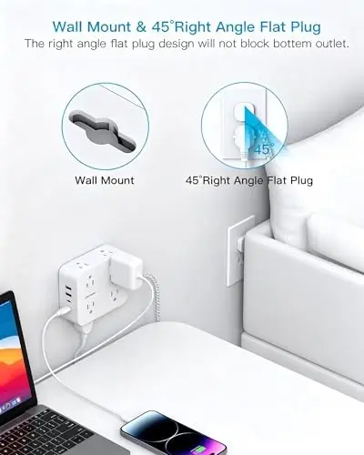 HANYCONY Ultra-Thin Flat Plug Extension Cord, 8-Outlet Surge Protector 5Ft | 1080J Multi Plug Power Strip with 4 USB C, Widely Spaced Outlets Braided Extension Cable, Desktop Charging Station for Dorm - 4