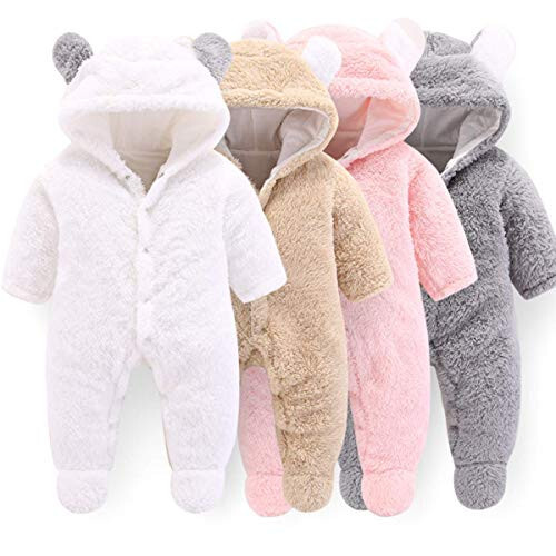 Haokaini Newborn Bear Warmer Snowsuit Cotton Fleece Hooded Romper Jumpsuit for Baby Girls Boys - 1