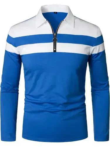 HAOMEILI erkaklar uzun yengli polo ko'ylak kundalik nozik mos t-shirtlari kontrastli rangli yamoq t-shirtlar paxta tepalari - 4