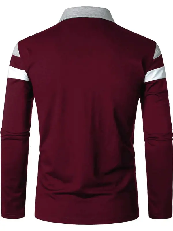HAOMEILI erkaklar uzun yengli polo ko'ylak Kundalik Slim Fit ko'ylaklar Kontrast Rangli Patchwork futbolkalar Paxta tepalari - 5
