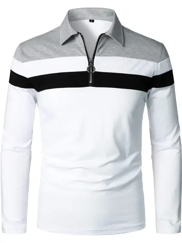 HAOMEILI Men’s Long Sleeve Polo Shirt Casual Slim Fit Shirts Contrast Color Patchwork T Shirts Cotton Tops- - 4
