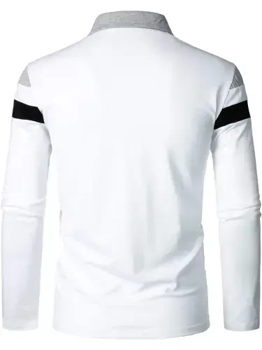 HAOMEILI Men’s Long Sleeve Polo Shirt Casual Slim Fit Shirts Contrast Color Patchwork T Shirts Cotton Tops- - 5