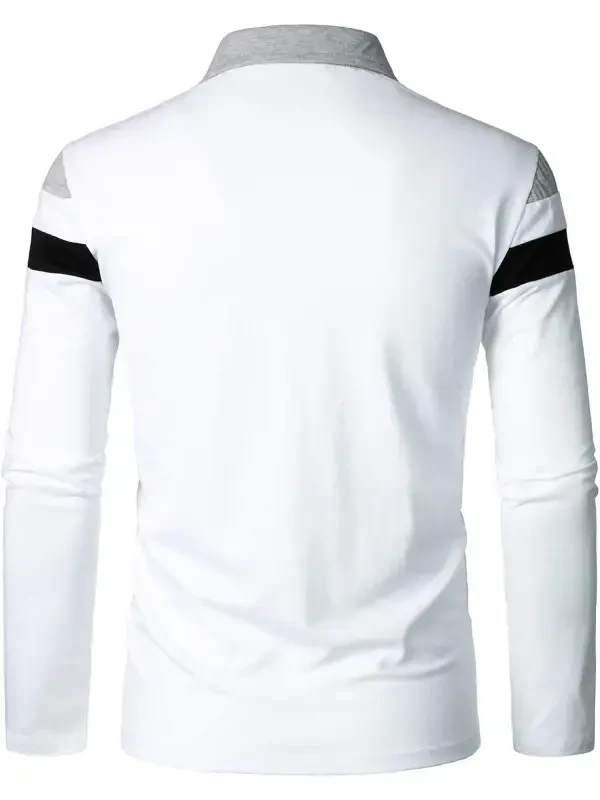 HAOMEILI Men’s Long Sleeve Polo Shirt Casual Slim Fit Shirts Contrast Color Patchwork T Shirts Cotton Tops- - 5