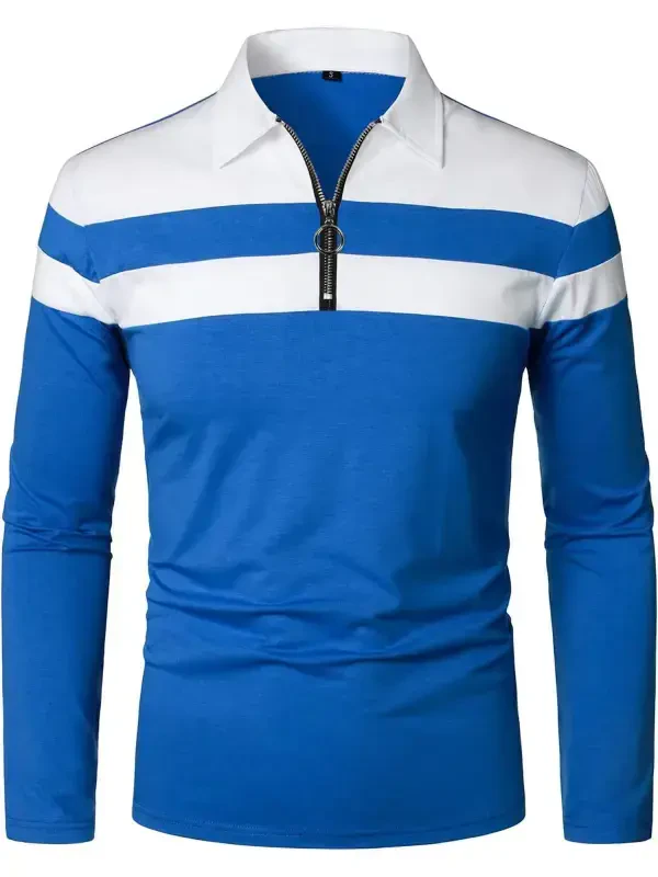 HAOMEILI Men’s Long Sleeve Polo Shirt Casual Slim Fit Shirts Contrast Color Patchwork T Shirts Cotton Tops - 4