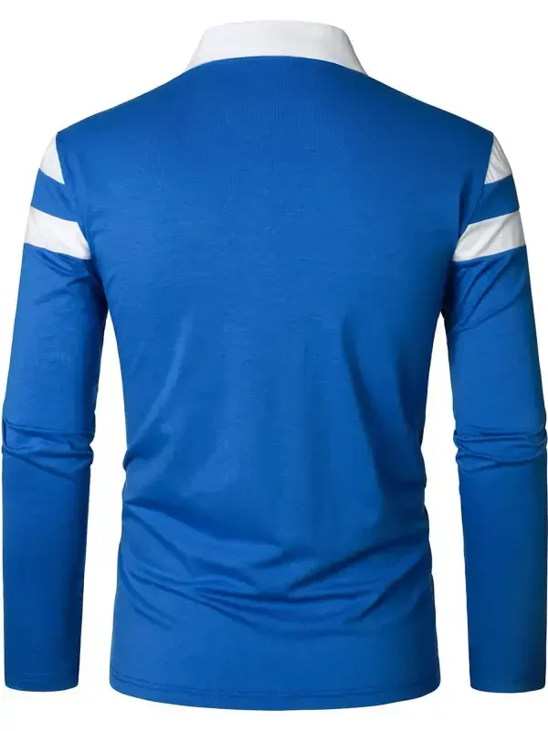 HAOMEILI Men’s Long Sleeve Polo Shirt Casual Slim Fit Shirts Contrast Color Patchwork T Shirts Cotton Tops - 5