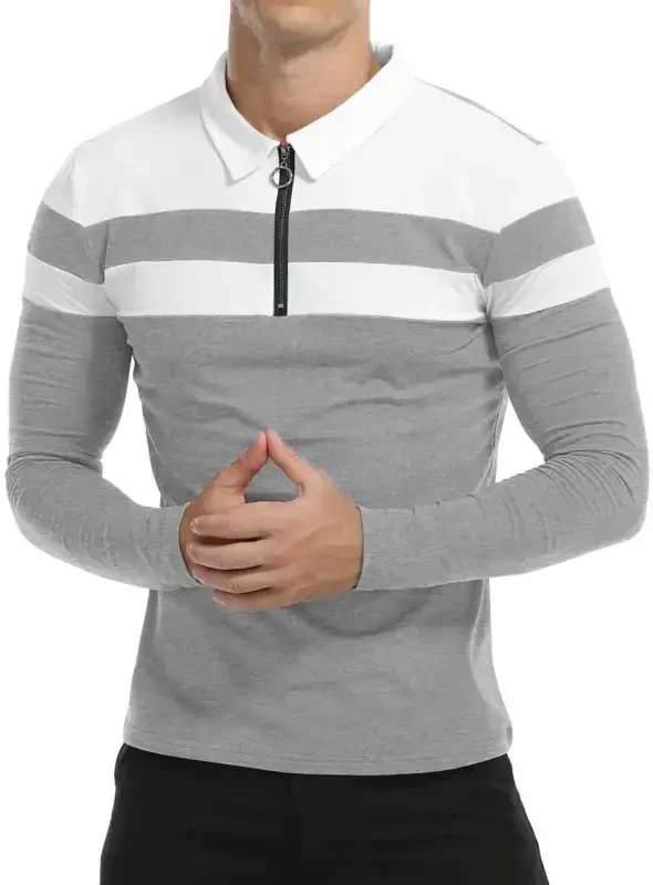 HAOMEILI Мужская рубашка поло с длинным рукавом, повседневные рубашки Slim Fit, контрастные цветные рубашки, хлопковые топы - HAOMEILI