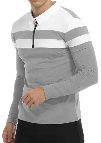 HAOMEILI Мужская рубашка поло с длинным рукавом, повседневные рубашки Slim Fit, контрастные цветные рубашки, хлопковые топы - 2