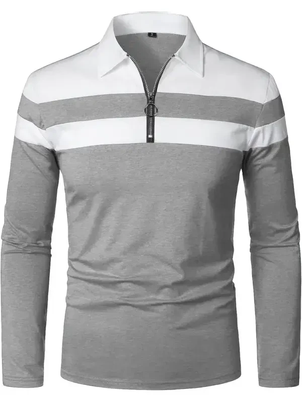 HAOMEILI Мужская рубашка поло с длинным рукавом, повседневные рубашки Slim Fit, контрастные цветные рубашки, хлопковые топы - 4