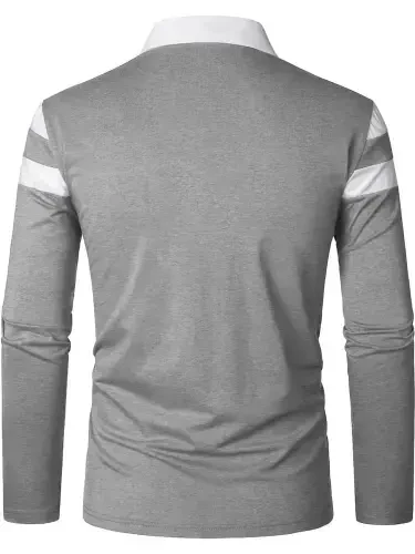 HAOMEILI Мужская рубашка поло с длинным рукавом, повседневные рубашки Slim Fit, контрастные цветные рубашки, хлопковые топы - 5