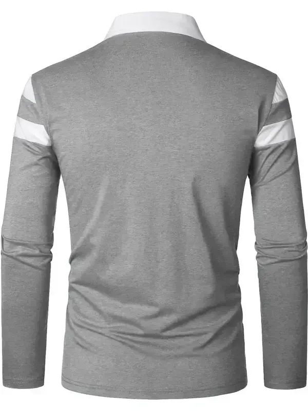 HAOMEILI Мужская рубашка поло с длинным рукавом, повседневные рубашки Slim Fit, контрастные цветные рубашки, хлопковые топы - 5