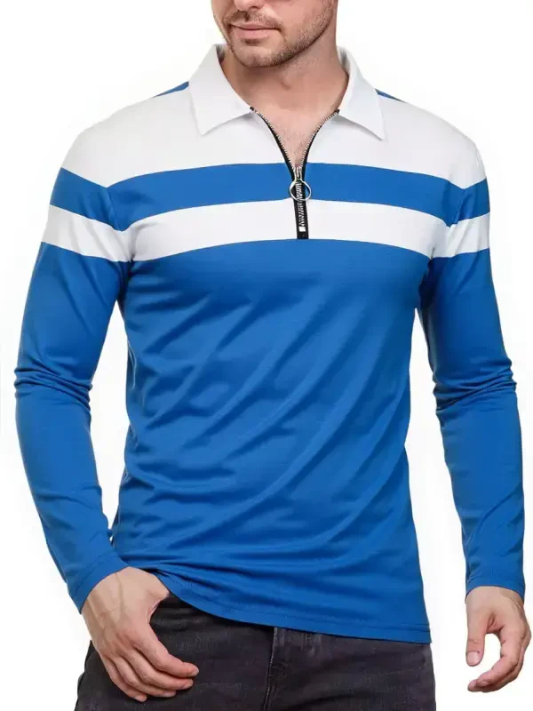 HAOMEILI Мужская рубашка поло с длинными рукавами Повседневные рубашки Slim Fit Контрастный цвет Лоскутные футболки Хлопковые топы - 3