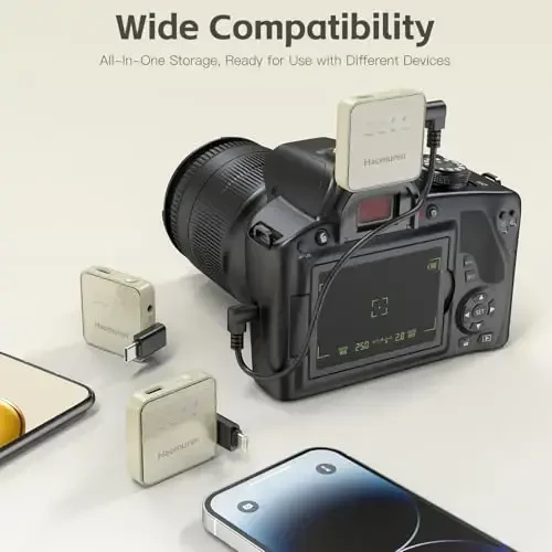 Haomuren Беспроводной Петличный Микрофон 2 Шт, Петличный Микрофон с Клипсой для iPhone, Android, Камеры, iPad, Планшета, ПК, Шумоподавление, Эхо, Микрофон для Камеры для Видеозаписи, Потоковой Передачи, Видеологов (Абрикос) - 2
