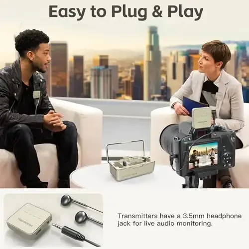 Haomuren Беспроводной Петличный Микрофон 2 Шт, Петличный Микрофон с Клипсой для iPhone, Android, Камеры, iPad, Планшета, ПК, Шумоподавление, Эхо, Микрофон для Камеры для Видеозаписи, Потоковой Передачи, Видеологов (Абрикос) - 3