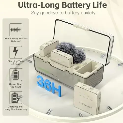 Haomuren Беспроводной Петличный Микрофон 2 Шт, Петличный Микрофон с Клипсой для iPhone, Android, Камеры, iPad, Планшета, ПК, Шумоподавление, Эхо, Микрофон для Камеры для Видеозаписи, Потоковой Передачи, Видеологов (Абрикос) - 5