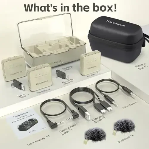 Haomuren Беспроводной Петличный Микрофон 2 Шт, Петличный Микрофон с Клипсой для iPhone, Android, Камеры, iPad, Планшета, ПК, Шумоподавление, Эхо, Микрофон для Камеры для Видеозаписи, Потоковой Передачи, Видеологов (Абрикос) - 7