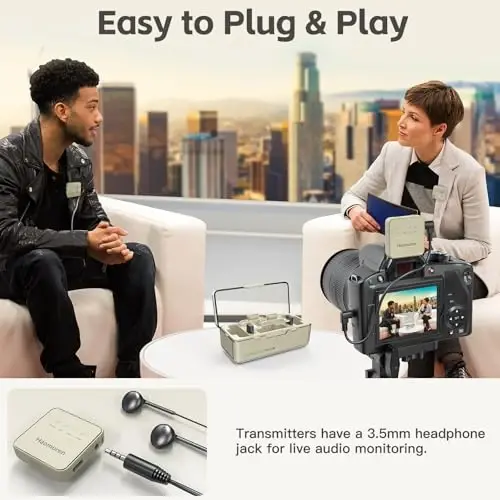 Haomuren simsiz lavalier mikrofon 2 to'plami, iPhone, Android, kamera, iPad, planshet, kompyuter uchun qisqichli mikrofon, shovqinni bekor qilish, Echo, video yozuv, oqim, Vlogs uchun kamera mikrofon (o'rik) - 3