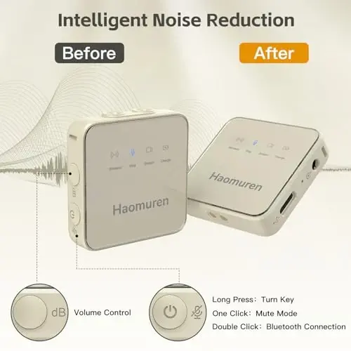 Haomuren simsiz lavalier mikrofon 2 to'plami, iPhone, Android, kamera, iPad, planshet, kompyuter uchun qisqichli mikrofon, shovqinni bekor qilish, Echo, video yozuv, oqim, Vlogs uchun kamera mikrofon (o'rik) - 4