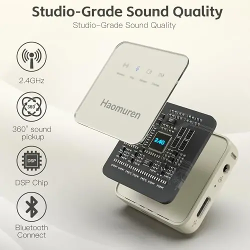Haomuren Wireless Lavalier Microphone 2 Pack,Clip on Lapel Mic for iPhone,Android,Camera,iPad,Tablet,PC,Noise Cancel,Echo,Camera Mic for Video Recording,Stream,Vlogs(Apricot) - 6