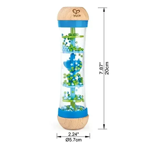 Hape Munchoq Yomg'ir Tomchilari | Mini Yog'och Musiqiy Silkit va Jiringlatuvchi Yomg'ir Yaratuvchi O'yinchoq, Ko'k, Model Raqami: E0328B, L: 2, W: 2, H: 7.9 dyuym - 1