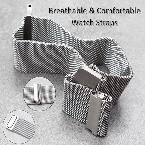 HAPPINNO 20mm 22mm Watch Straps,Quick Release Watch Strap,Magnetic Watch Band,Adjustable Magnetic Clasp Metal Milanese Mesh Loop Band Stainless Steel Watch Strap,Smart Watch Wristbands for Men Women - 3