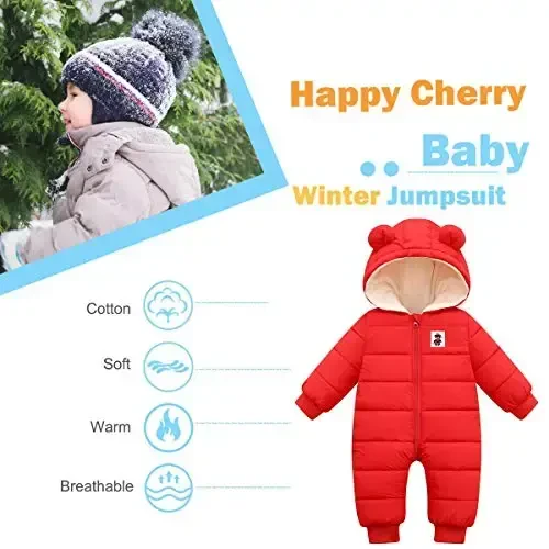 Happy Cherry Baby Snowsuit Winter Coat Warm Hoodie Romper Puffer Jacket - 3