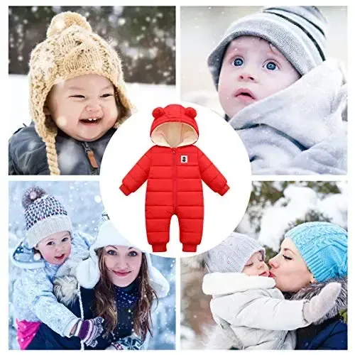 Happy Cherry Baby Snowsuit Winter Coat Warm Hoodie Romper Puffer Jacket - 4