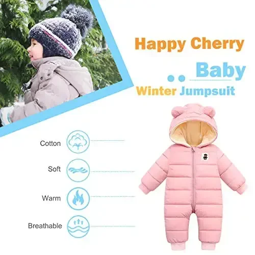 Happy Cherry Baby Snowsuit Winter Coat Warm Hoodie Romper Puffer Jacket - 4