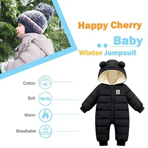 Happy Cherry Baby Snowsuit Winter Coat Warm Hoodie Romper Puffer Jacket - 3