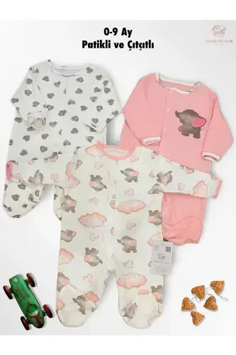 Happy Elephants 100% Natural Cotton 3-Pack Baby Jumpsuit 0-18 Months (UNISEX)-cotton - 2