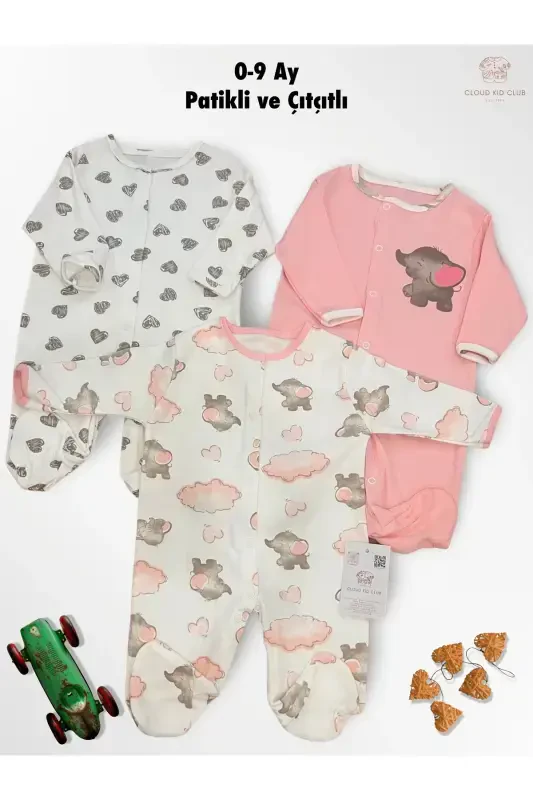 Happy Elephants 100% Natural Cotton 3-Pack Baby Jumpsuit 0-18 Months (UNISEX)-cotton - 2