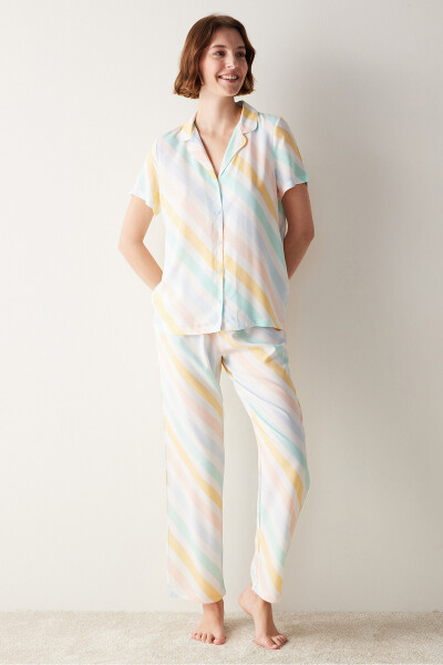 Happy Striped Shirt Pants Pajama Set - 14