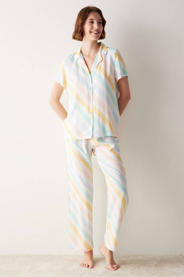 Happy Striped Shirt Pants Pajama Set - 2