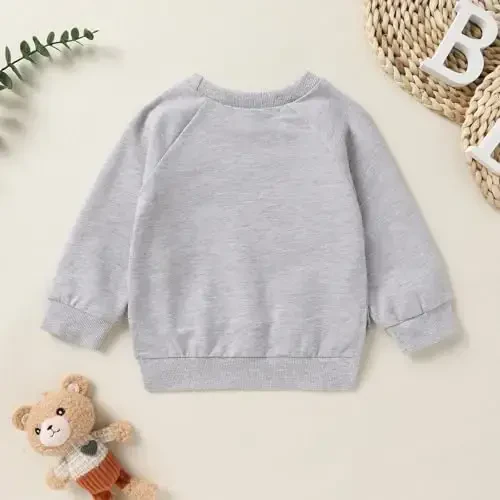 Happy Town Toddler Baby Boy Girl Sweatshirt Fall Outfits Long Sleeve Crew Neck Solid Top Pullover Blouse Shirt Clothes - 3