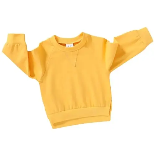 Happy Town Toddler Baby Boy Girl Sweatshirt Fall Outfits Long Sleeve Crew Neck Solid Top Pullover Blouse Shirt Clothes - 1