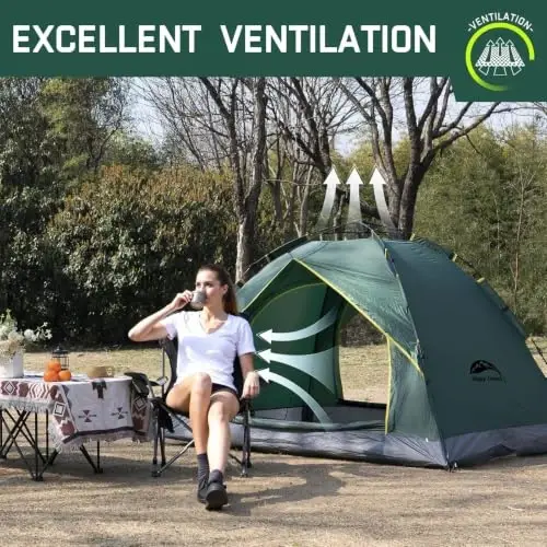 Happy Travel 1/2/3/4 Person Camping Tent, Instant Easy Pop Up Tents for Camping, Automatic Waterproof Family Camping Tent, Easy Set Up Tent, Portable Windproof Dome Tent for Camping Hiking & Traveling - 4