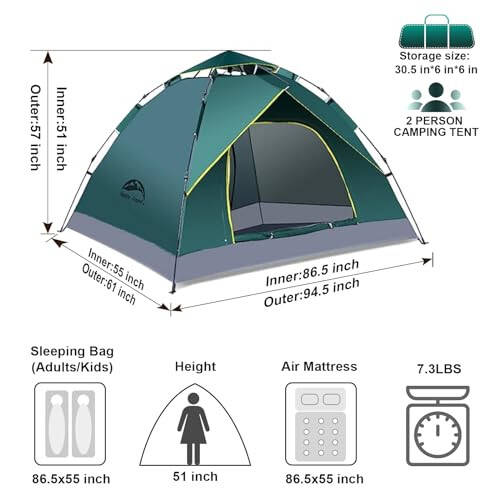 Happy Travel 1/2/3/4 Person Camping Tent, Instant Easy Pop Up Tents for Camping, Automatic Waterproof Family Camping Tent, Easy Set Up Tent, Portable Windproof Dome Tent for Camping Hiking & Traveling - 2