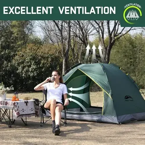 Happy Travel 1/2/3/4 Person Camping Tent, Instant Easy Pop Up Tents for Camping, Automatic Waterproof Family Camping Tent, Easy Set Up Tent, Portable Windproof Dome Tent for Camping Hiking & Traveling - 6