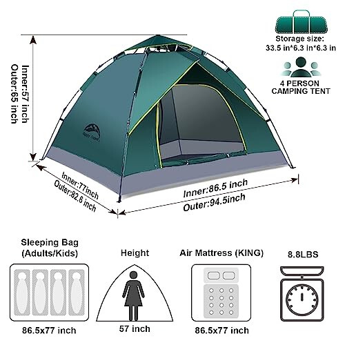 Happy Travel 1/2/3/4 Person Camping Tent, Instant Easy Pop Up Tents for Camping, Automatic Waterproof Family Camping Tent, Easy Set Up Tent, Portable Windproof Dome Tent for Camping Hiking & Traveling - 2