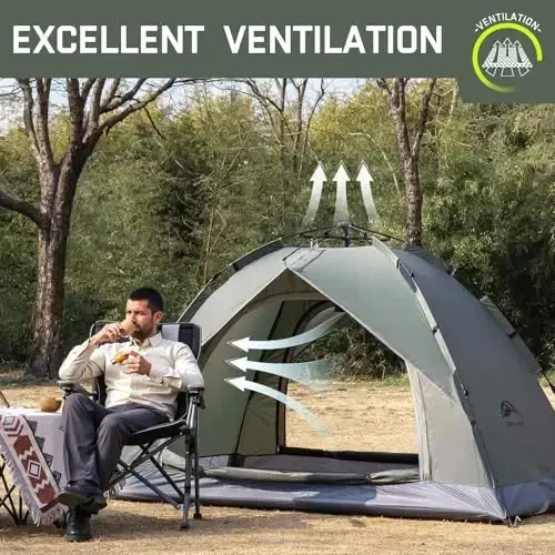 Happy Travel 1/2/3/4 Person Camping Tent, Instant Easy Pop Up Tents for Camping, Automatic Waterproof Family Camping Tent, Easy Set Up Tent, Portable Windproof Dome Tent for Camping Hiking & Traveling - 3