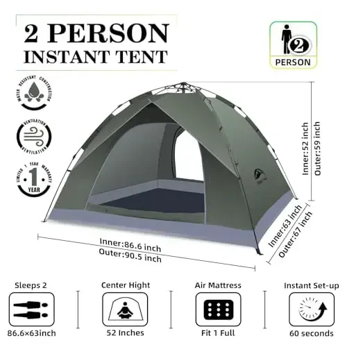 Happy Travel 1/2/3/4 Person Camping Tent, Instant Easy Pop Up Tents for Camping, Automatic Waterproof Family Camping Tent, Easy Set Up Tent, Portable Windproof Dome Tent for Camping Hiking & Traveling - 5