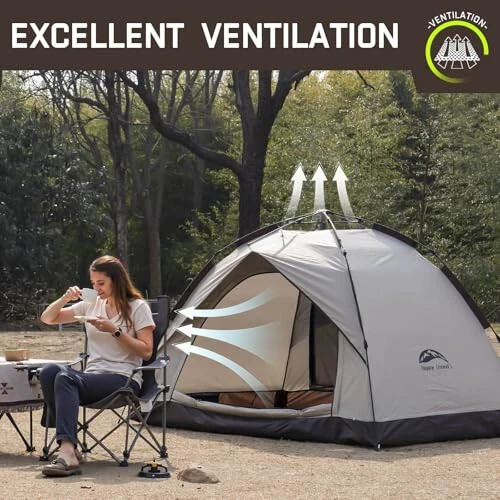 Happy Travel 1/2/3/4 Person Camping Tent, Instant Easy Pop Up Tents for Camping,Automatic Waterproof Family Camping Tent, Easy Set Up Tent,Portable Windproof Dome Tent for Camping Hiking & Traveling - 4
