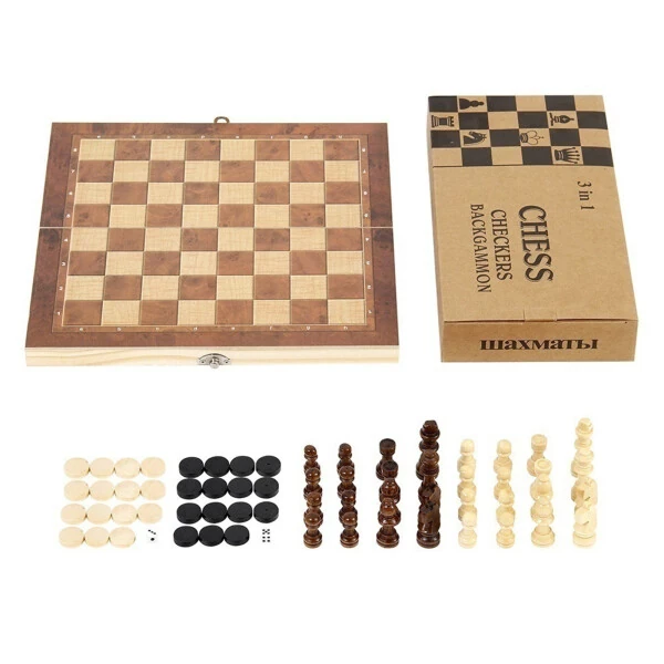 Happybear 3 in 1 Chess Checkers Backgammon Set, Wood Classic Board Game for Family, Friend (1) - 7