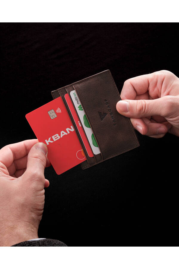Haqiqi Teri Erkaklar Uchun Kartadon Hamyon Rfid Himoyalangan Qo'lda Yasalgan Va Yupqa Dizayn Jigarrang - 10