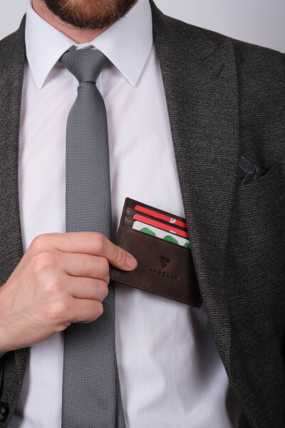 Haqiqi Teri Erkaklar Uchun Kartadon Hamyon Rfid Himoyalangan Qo'lda Yasalgan Va Yupqa Dizayn Jigarrang - 11