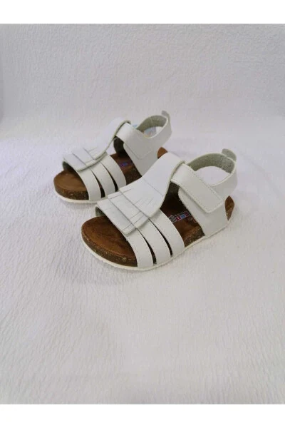 Haqiqi teri ortopedik mantar tag'ligi qiz bolalar sandalet - ÖZGÜR KIDS