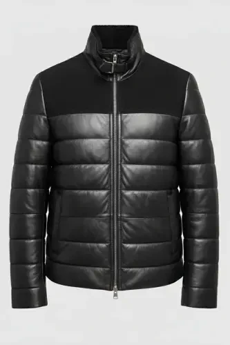 Haqiqi teri, qisqa, hakim yoqali erkak paltosi. - 6