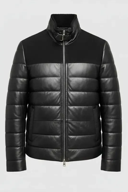 Haqiqi teri, qisqa, hakim yoqali erkak paltosi. - 6