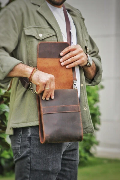 Haqiqi Teri Yelka Sumkasi / Pochta Sumkasi / Unisex - GENEL MARKALAR (1)