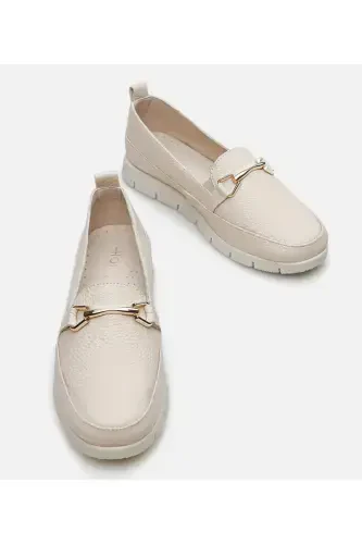 Haqiqiy charm bej ayollar loafer - 3
