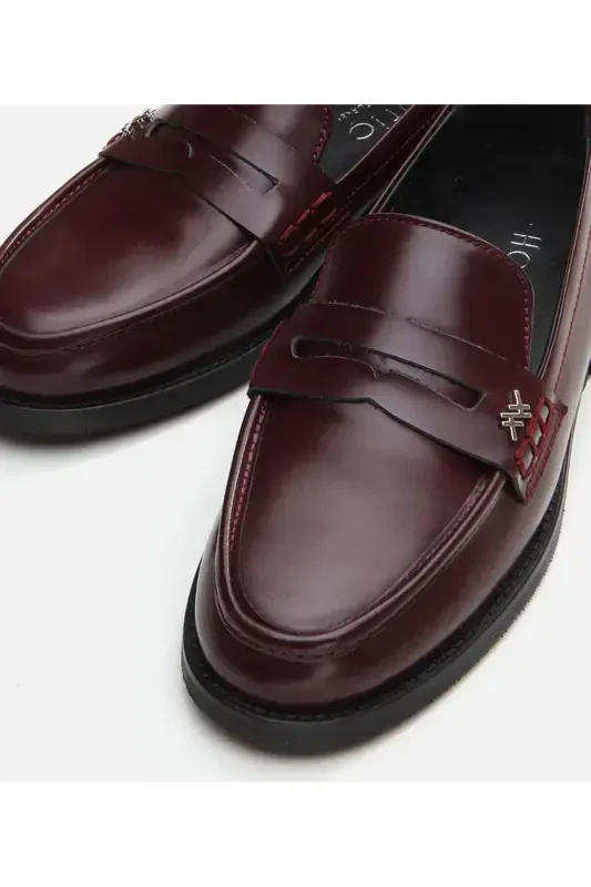Haqiqiy charm bordo ayollar loafer - 10